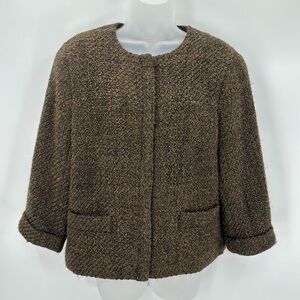 COLDWATER CREEK Blazer Womens M 10-12 Brown 3/4 Sleeve Jacket Lined Snaps office